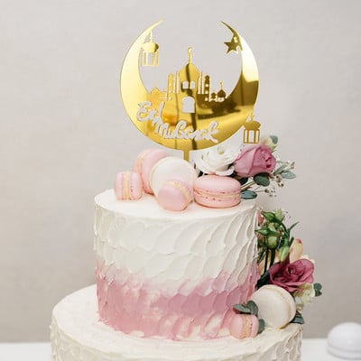 1 gab. Eid Mubarak akrila kūku pildījumi Ramadan Kareem kūku rotājumi Gold Moon cupcake toppers musulmaņu ballītes Eid kūkas dekorēšanai