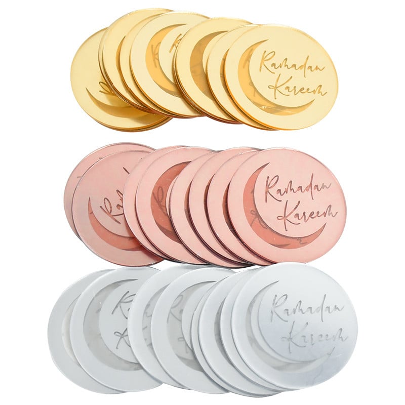 1kom Eid Mubarak akrilne prevlake za torte Ramadan Kareem ukrasi za torte Zlatni mjesec preljevi za kolače za muslimansku zabavu Eid dekoracija torte