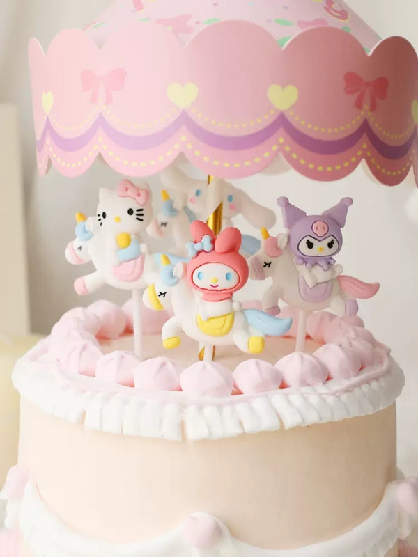 Decoratiune pentru tort cu unicorn cu animale din desene animate Merry-go-round fată băiat bebeluș ziua de naștere Cupcake Topper La mulți ani decor petrecere cadou pentru copii
