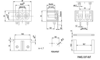 IEC 60320 C8 AC Power Socket входен разделен панел и 2-пинов монтаж на PCB 10 бр.