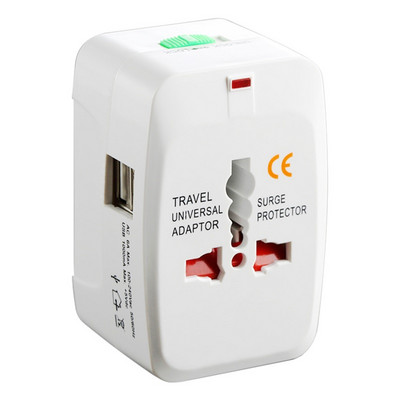 Universalus tarptautinis kintamosios srovės elektros maitinimo lizdas, kelioninis lizdas 2 USB įkrovimo prievado adapteris, keitiklis, apsauga nuo viršįtampių