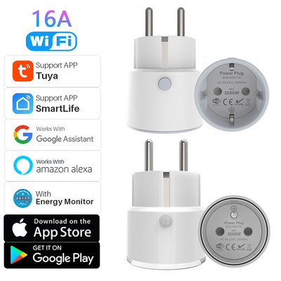 Tuya Smart Pulg EU FR WiFi belaidis nuotolinio laiko nustatymo lizdas su maitinimo monitoriumi 16A 3680W lizdas veikia su Alexa Echo Google Home