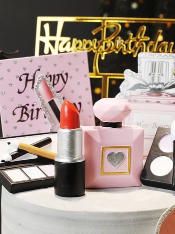 Perfumes Lipstick Foundation Cake Topper Mom Ever Cosmetics Διακόσμηση τούρτας για Lady Woman Happy Birthday Party Dessert Decor