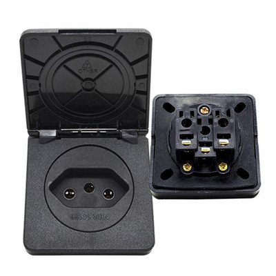 Crni okrugli poklopac 50*50 mm brazilska 2P+E vanjska utičnica IP44 20A 250V brazilska industrijska izmjenična struja vodootporna utičnica
