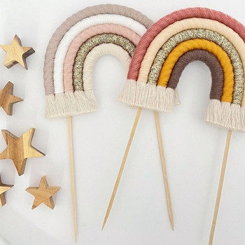 Boho Rainbow Birthday Cake Topper Χειροποίητο βαμβακερό σχοινί Toppers για τούρτες Διακόσμηση γάμου Baby Shower πάρτι γενεθλίων