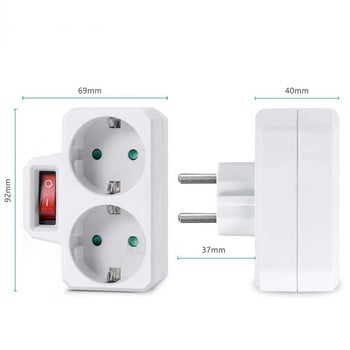 Προσαρμογέας EU Plug Power Strip Διπλή πρίζα τοίχου με διακόπτη φορητή 2 θύρες USB 16A 250V Ευρωπαϊκές πρίζες ηλεκτρικού μετατροπέα