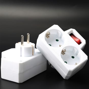 Προσαρμογέας EU Plug Power Strip Διπλή πρίζα τοίχου με διακόπτη φορητή 2 θύρες USB 16A 250V Ευρωπαϊκές πρίζες ηλεκτρικού μετατροπέα