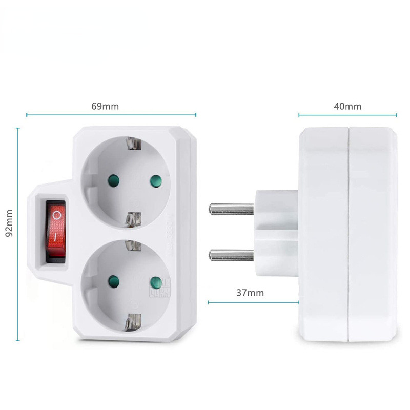 ES kontaktdakšas barošanas sloksnes adaptera sienas dubultā ligzda ar slēdzi portatīvais 2 USB ports 16A 250 V Eiropas elektriskās pārveidotāja ligzdas