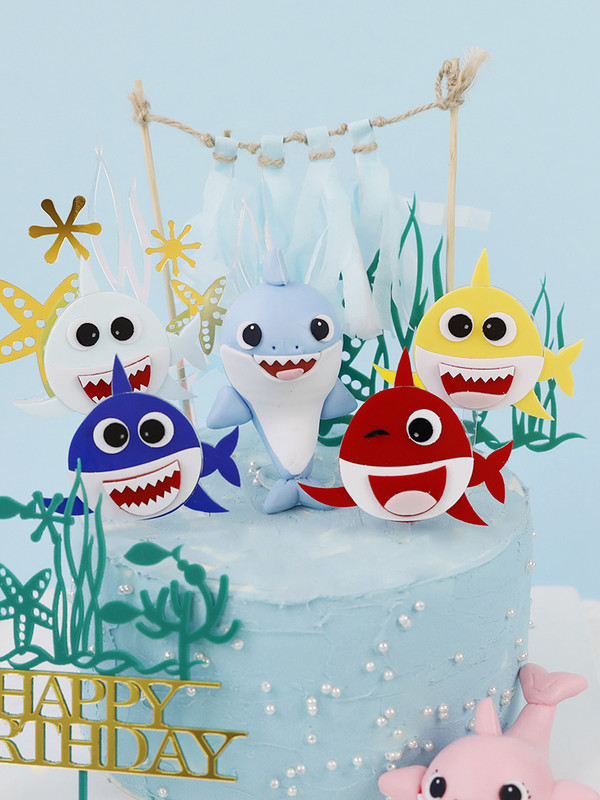 Barkácsolás cápa születésnapi torta tetején óceán polip téma akril betét party dekoráció puha kerámia baba gyerek boldog torta dekoráció ajándékok