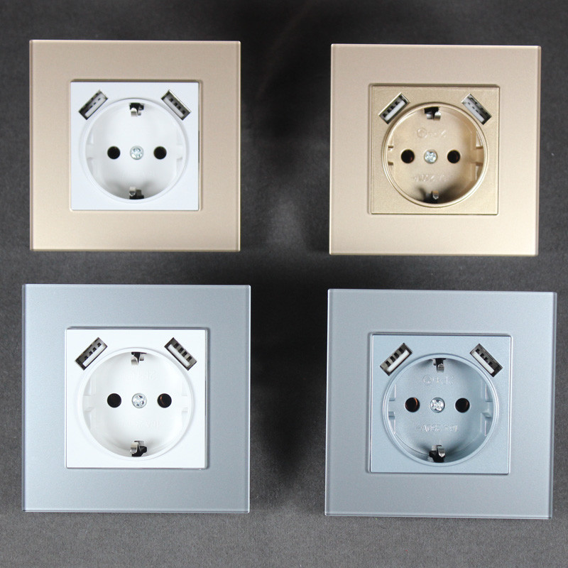 2019 novi stil USB zidna utičnica Besplatna dostava Dvostruki USB priključak 5V 2A kvalitetan usb s akrilnim okvirom FGGY3-01 Sivi utikač