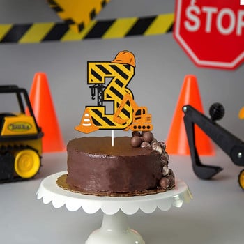 Construction Excavator 1 2 3 4th Happy Birthday Cake Topper Digging Machine Crane Baby Shower Kids Engineering Party Supplies