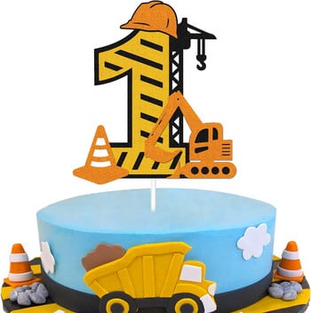 Construction Excavator 1 2 3 4th Happy Birthday Cake Topper Digging Machine Crane Baby Shower Kids Engineering Party Supplies