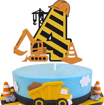 Construction Excavator 1 2 3 4th Happy Birthday Cake Topper Digging Machine Crane Baby Shower Kids Engineering Party Supplies