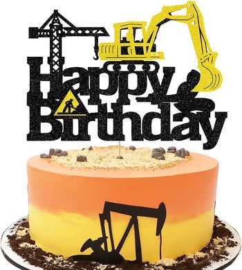 Construction Excavator 1 2 3 4th Happy Birthday Cake Topper Digging Machine Crane Baby Shower Kids Engineering Party Supplies