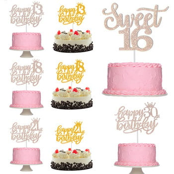 Νέες παραλαβές Rose Gold Happy Birthday Cake Topper 13η 16η 18η 21η 30η 40η 50η Ηλικία Δώρα Ενηλίκων Διακόσμηση κέικ πάρτι