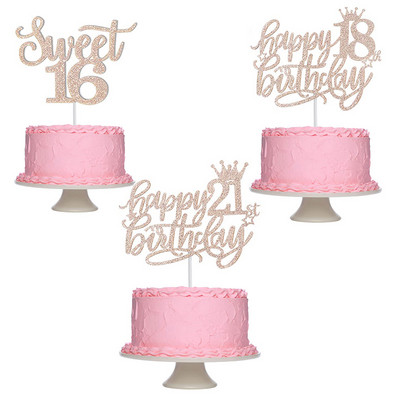 Νέες παραλαβές Rose Gold Happy Birthday Cake Topper 13η 16η 18η 21η 30η 40η 50η Ηλικία Δώρα Ενηλίκων Διακόσμηση κέικ πάρτι