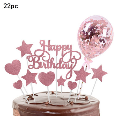 22 kom Rose Gold nadjev za tortu DIY Konfeti Balon Dekoracija torte Star Cupcake Dekoracija Rođendan za odrasle Dec Sretan rođendan Dekoracija Djevojčica