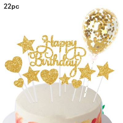 22 kom Rose Gold nadjev za tortu DIY Konfeti Balon Dekoracija torte Star Cupcake Dekoracija Rođendan za odrasle Dec Sretan rođendan Dekoracija Djevojčica