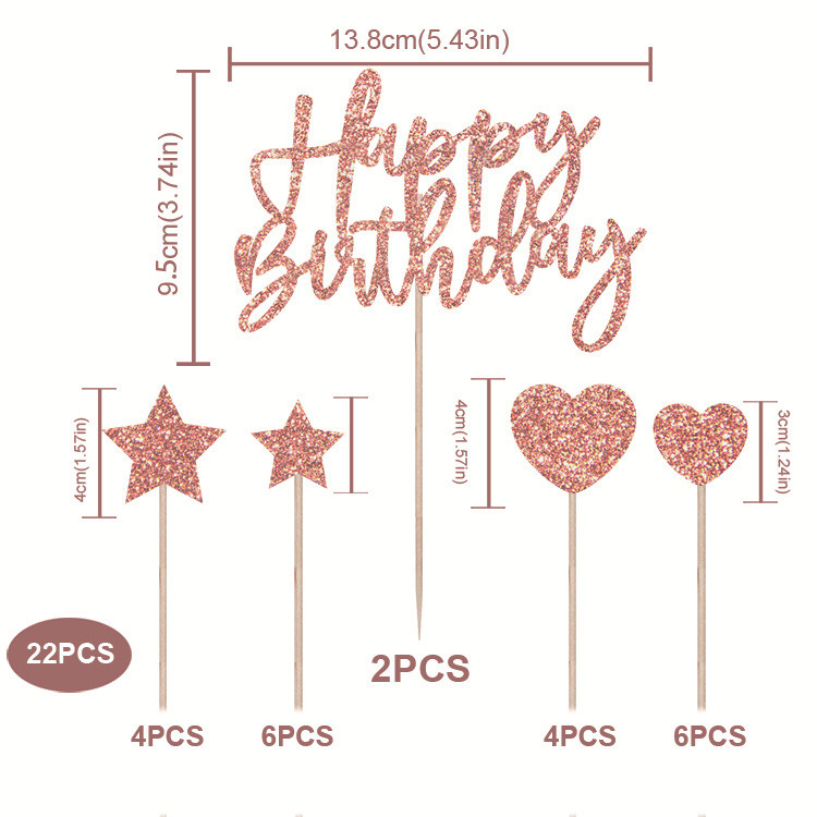22 kom Rose Gold nadjev za tortu DIY Konfeti Balon Dekoracija torte Star Cupcake Dekoracija Rođendan za odrasle Dec Sretan rođendan Dekoracija Djevojčica