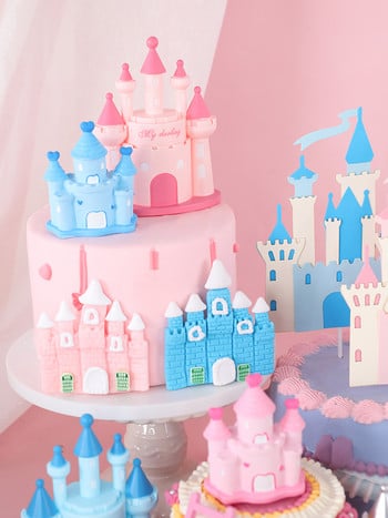 Χρόνια πολλά Διακόσμηση Princess Prince Castle Dessert Dress Pink Blue Baking Cupcake Cake Toppers Cake Flags Pary Supplies