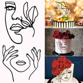 Poklon Zlatno Srebrno Crno nadjev za tortu Umjetnička djevojka Sretan rođendan Apstraktno žensko lice Dekoracija torte Minimalističke linije Pokrivači za tortu