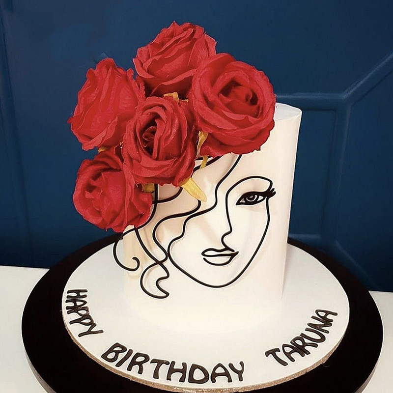 Poklon Zlatno Srebrno Crno nadjev za tortu Umjetnička djevojka Sretan rođendan Apstraktno žensko lice Dekoracija torte Minimalističke linije Pokrivači za tortu