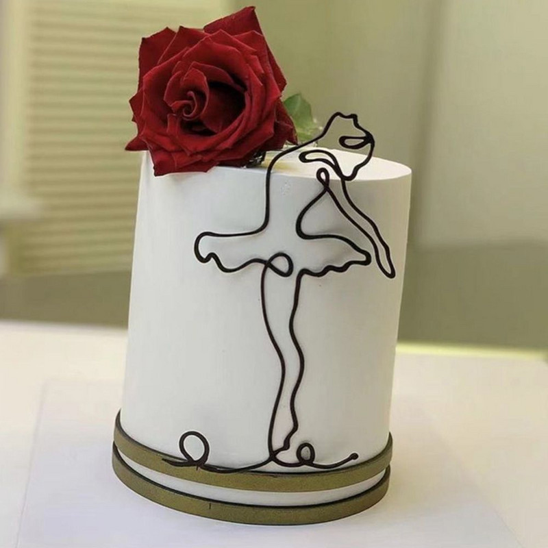 Poklon Zlatno Srebrno Crno nadjev za tortu Umjetnička djevojka Sretan rođendan Apstraktno žensko lice Dekoracija torte Minimalističke linije Pokrivači za tortu
