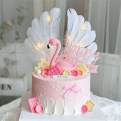 Ružičasti flamingo na vrhu torte Dekoracija anđeoskih krila Akrilna zastavica za Baby Shower Poklon Rođendansko vjenčanje Desert Party Decor Supplies
