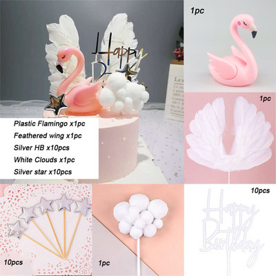 Ružičasti flamingo na vrhu torte Dekoracija anđeoskih krila Akrilna zastavica za Baby Shower Poklon Rođendansko vjenčanje Desert Party Decor Supplies