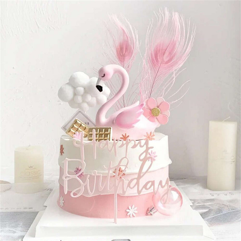 Ružičasti flamingo na vrhu torte Dekoracija anđeoskih krila Akrilna zastavica za Baby Shower Poklon Rođendansko vjenčanje Desert Party Decor Supplies