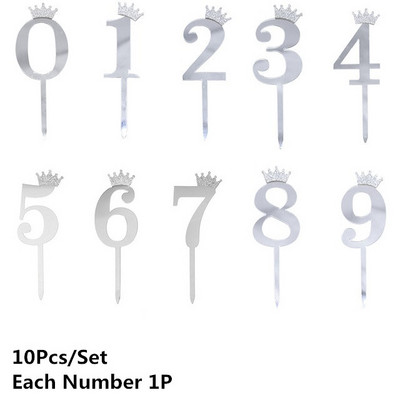 5/10kom zrcalne površine za tortu, akrilni brojevi 0-9 s krunom, dječji rođendanski ukras za tortu, nadjev za godišnjicu vjenčanja
