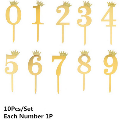 5/10kom zrcalne površine za tortu, akrilni brojevi 0-9 s krunom, dječji rođendanski ukras za tortu, nadjev za godišnjicu vjenčanja