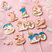 Număr cadru fluture coroană nobilă 100 zile 1 2 3 Roz Albastru Cake Topper Desert Decor pentru petrecerea de aniversare Cadouri minunate