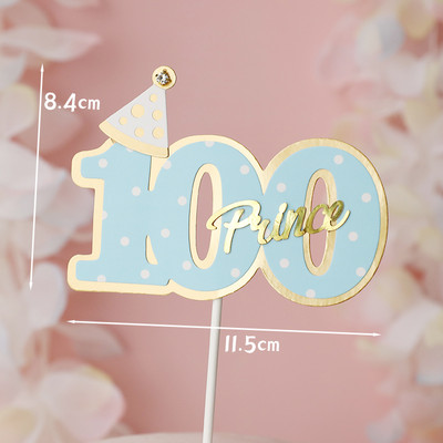 Număr cadru fluture coroană nobilă 100 zile 1 2 3 Roz Albastru Cake Topper Desert Decor pentru petrecerea de aniversare Cadouri minunate