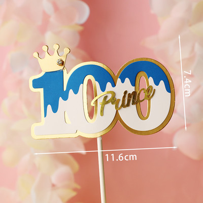 Număr cadru fluture coroană nobilă 100 zile 1 2 3 Roz Albastru Cake Topper Desert Decor pentru petrecerea de aniversare Cadouri minunate