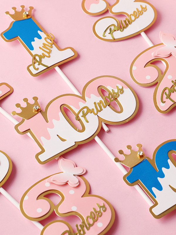Număr cadru fluture coroană nobilă 100 zile 1 2 3 Roz Albastru Cake Topper Desert Decor pentru petrecerea de aniversare Cadouri minunate