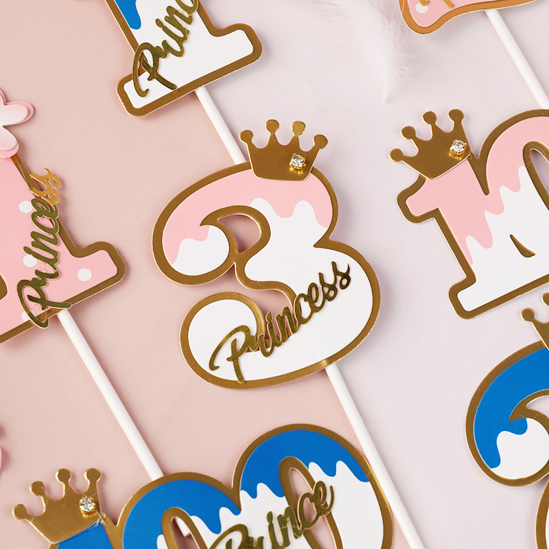 Număr cadru fluture coroană nobilă 100 zile 1 2 3 Roz Albastru Cake Topper Desert Decor pentru petrecerea de aniversare Cadouri minunate