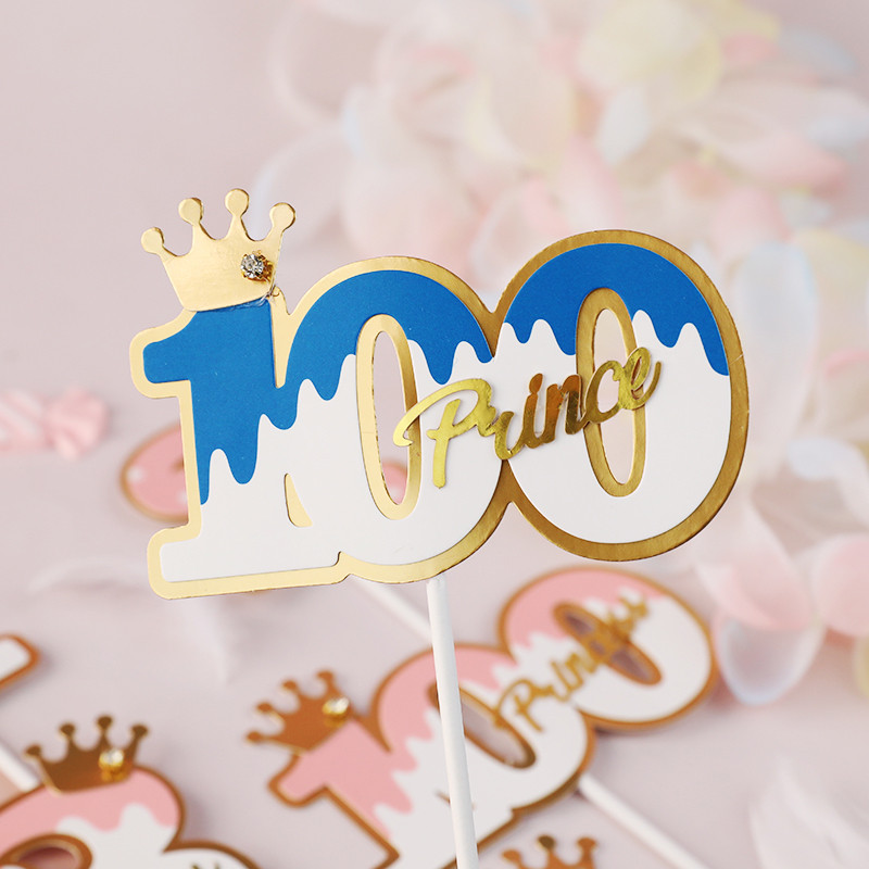 Număr cadru fluture coroană nobilă 100 zile 1 2 3 Roz Albastru Cake Topper Desert Decor pentru petrecerea de aniversare Cadouri minunate