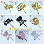 10 DB akril boldog születésnapi tortafeltét ballon arany akril tortafeltét buli kellékek babaváró születésnapi torta dekoráció