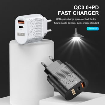 Φορτιστής PD 20W USB Type C για iPhone 14 13 Pro Max Mini Quick Charge QC 3.0 Fast Charging Ταξιδιωτική Βύσμα τοίχου για Xiaomi 12 Samsung