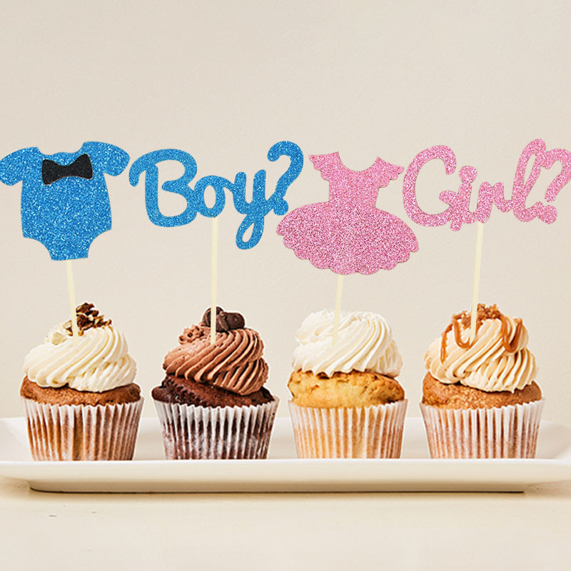Fiús vagy lányos tortafeltöltő papír torta zászlók a nemek feltárására Bulidíszítések Babazuhany Hableány születésnapi torta kellékek