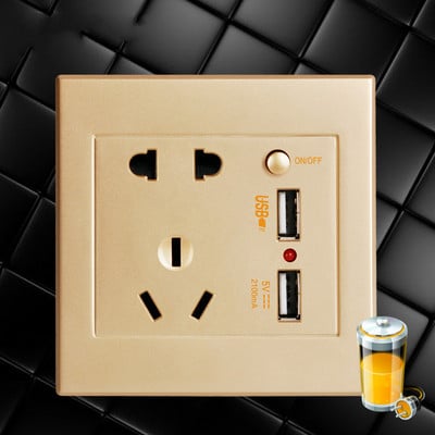 CA 110-250V 13A Priză USB de perete Panou de priză de perete universală cu 2 porturi USB Mușcă de încărcare Comutator Priză de curent UE SUA Marea Britanie AU