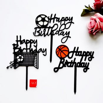 Boys Football Basketball Theme Cake Topper Happy Birthday Party Soccer Cupcake Toppers Creative Baby Shower Decor Supplies