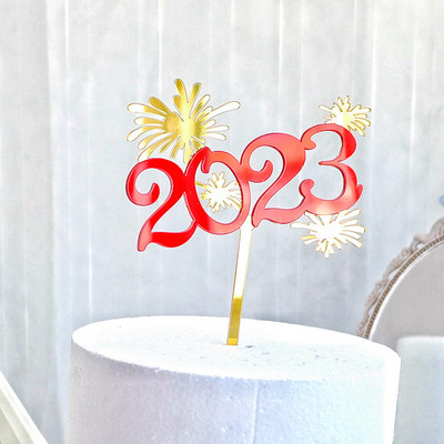 Nova crvena 2023. Sretna Nova godina Prekrivači za torte Akrilni preljevi za torte Sretan Božić za obitelj Ukrasi za torte za novogodišnju zabavu 2023.