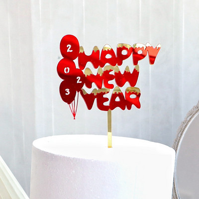 Nova crvena 2023. Sretna Nova godina Prekrivači za torte Akrilni preljevi za torte Sretan Božić za obitelj Ukrasi za torte za novogodišnju zabavu 2023.