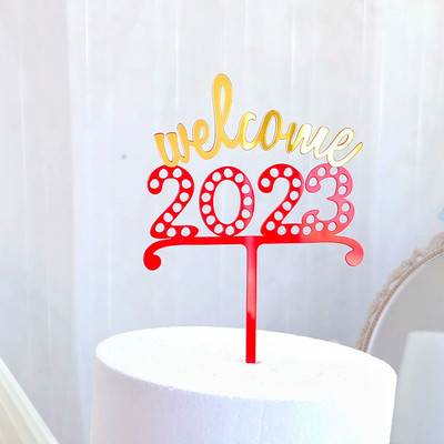 Nova crvena 2023. Sretna Nova godina Prekrivači za torte Akrilni preljevi za torte Sretan Božić za obitelj Ukrasi za torte za novogodišnju zabavu 2023.