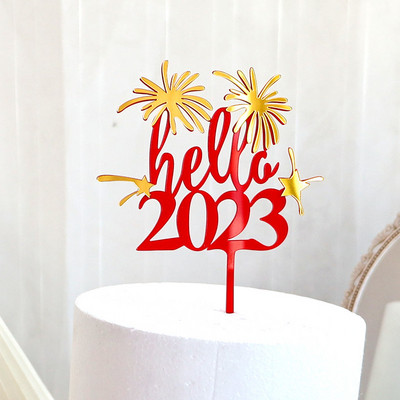 Nova crvena 2023. Sretna Nova godina Prekrivači za torte Akrilni preljevi za torte Sretan Božić za obitelj Ukrasi za torte za novogodišnju zabavu 2023.