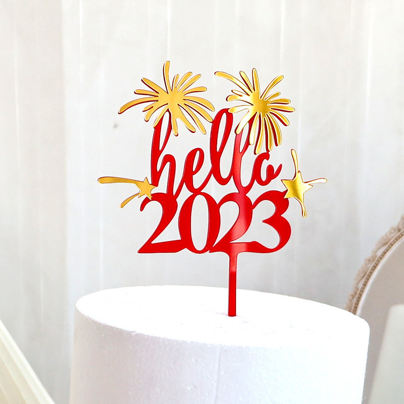 Nova crvena 2023. Sretna Nova godina Prekrivači za torte Akrilni preljevi za torte Sretan Božić za obitelj Ukrasi za torte za novogodišnju zabavu 2023.