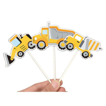 7 бр. Конструкция Cupcake Topper Pick Dump Truck Excavator Tractor Party Cake Toppers for Kids Birthday Baby Shower Party Decor