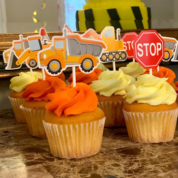 7 бр. Конструкция Cupcake Topper Pick Dump Truck Excavator Tractor Party Cake Toppers for Kids Birthday Baby Shower Party Decor